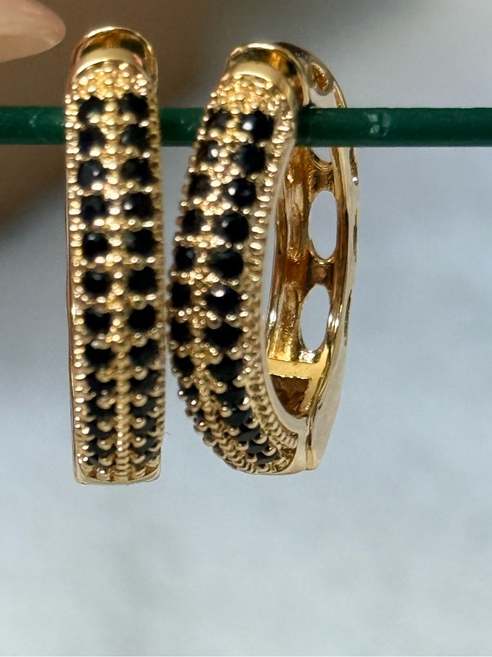 Gold Hoop Earrings with Black Stones